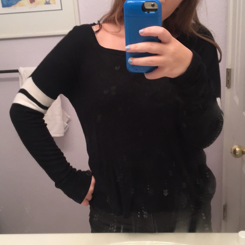 Black and White Striped Sleeve Sweater